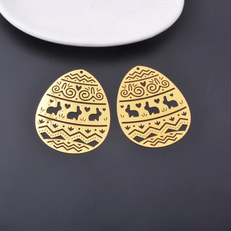 20 Stück AB7597 Messing Goldene Ovale Osterhase Liebesmuster Anhänger Bunte Charms DIY Schmuck Ohrringe Herstellung – Detail 3
