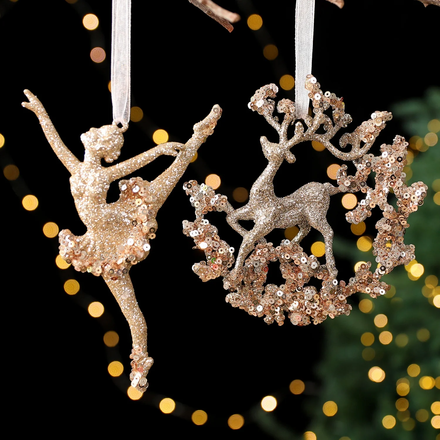 

Glitter Christmas Tree Pendant Exquisite Sequin Acrylic Hanging For Tree Branch Wall Window Door Handle New Year Party Decors