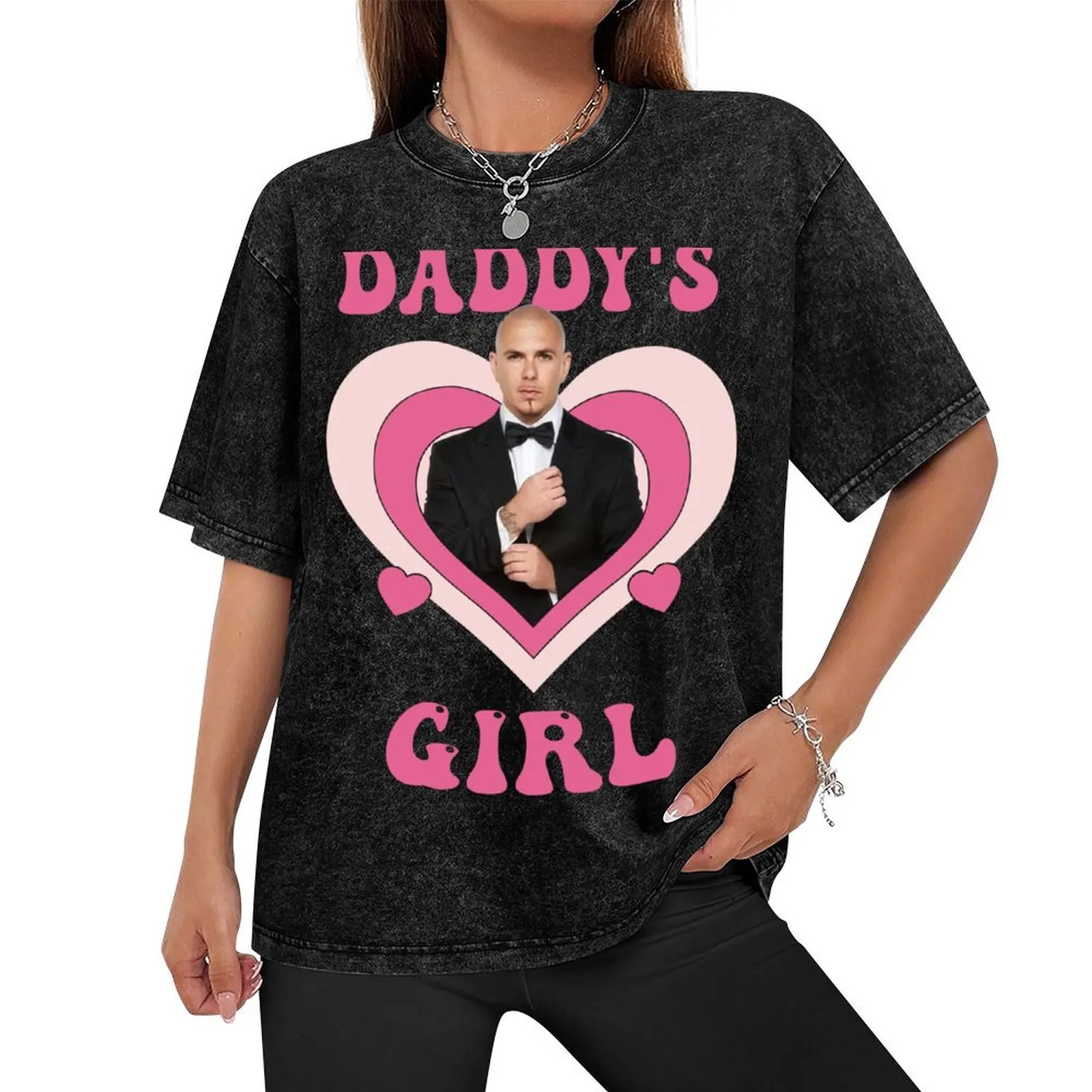 Daddy's Girl Pitbull Mr Worldwide Pink T-Shirt oversizeds vintage clothes mens funny t shirts