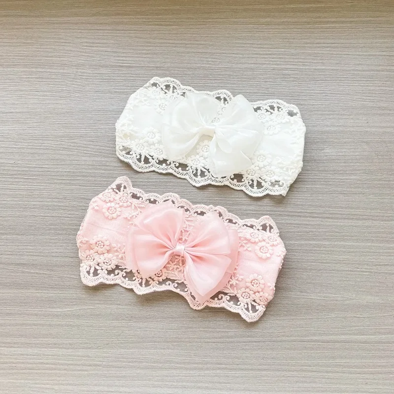 Süßes Schleifenband für Babys, Prinzessinnen-Haarbänder mit Spitze für Mädchen, Blumen-Elastische Haarbänder für Neugeborene, Foto-Requisiten
