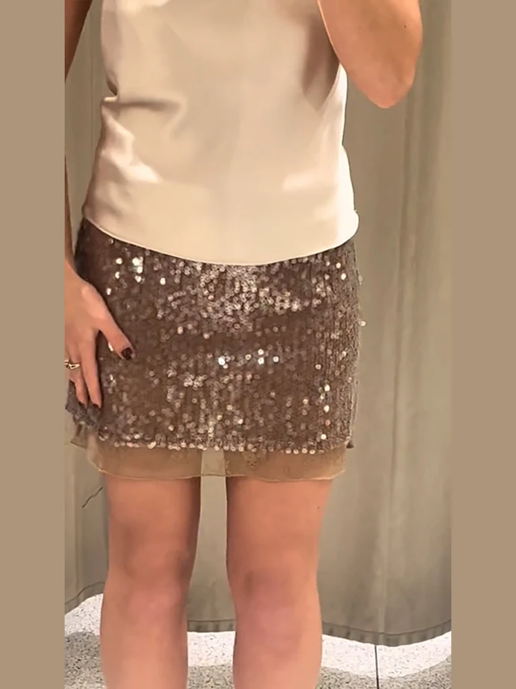

Chic Sequined Mini Women Skirt Fashion Zippers Hip Package Party Female Skirts 2025 Winter Spring All-matching Lady Bottom