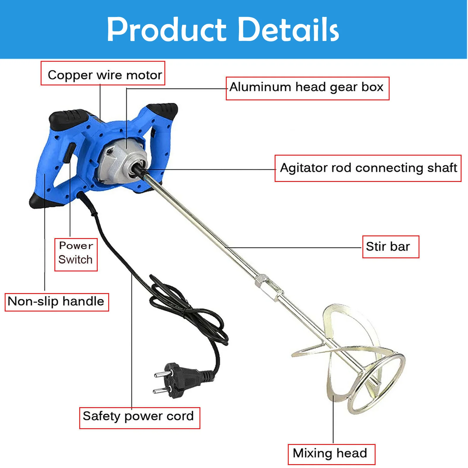 2600w tragbarer Paddel mischer 6-Gang, elektrisches Rührbohr-Rühr werkzeug für Mörtel mörtel farbe Zementputz putz