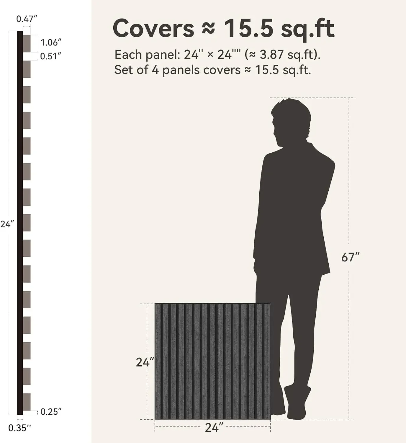 MDF Acoustic Wood Slat Wall Panels, 24