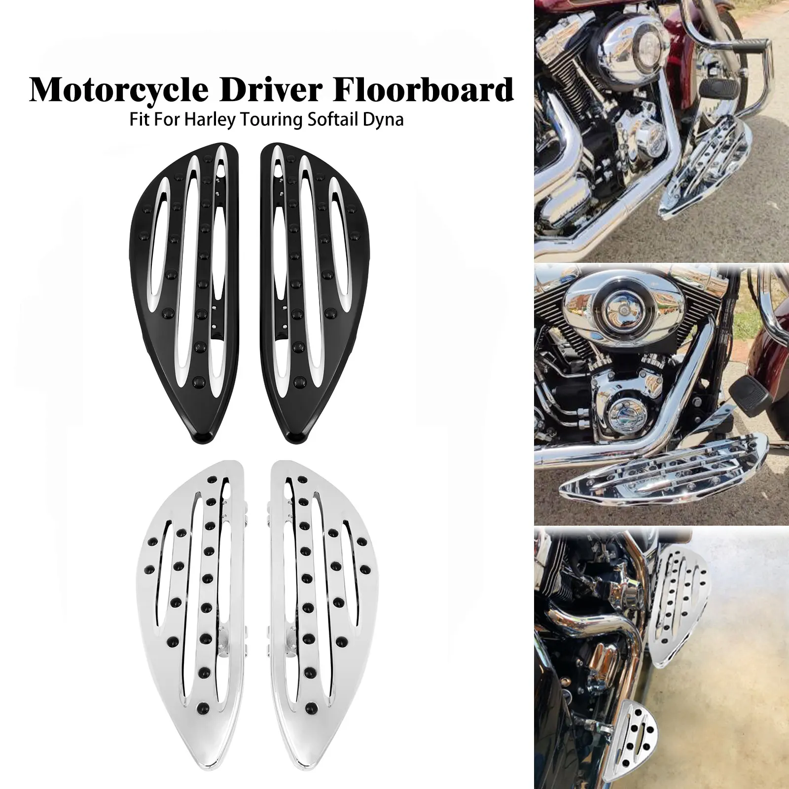 Motorcycle Driver Floorboard Front Stretched Foot Pegs Pedal Black Chrome For Harley Dyna Softail FLST FLSTF Touring Road King