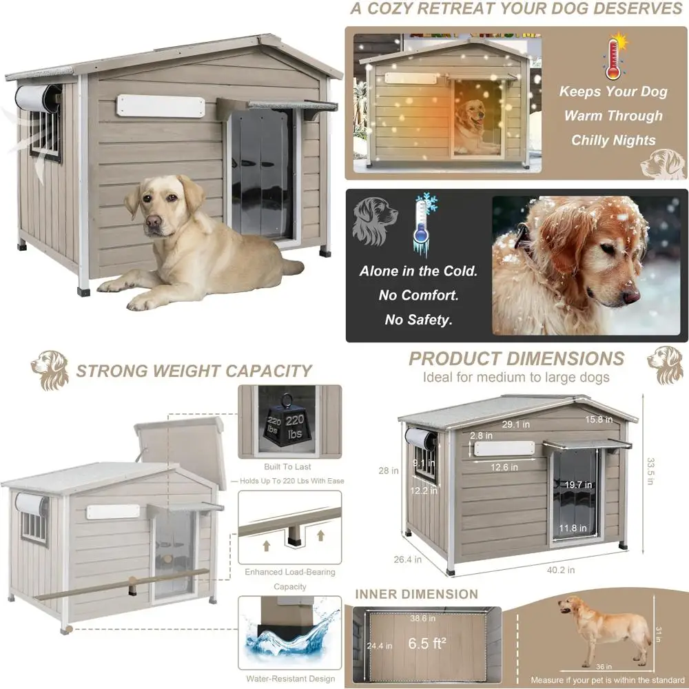 منزل كلب خشبي متين للاستخدام الخارجي مع هيكل حديد معزز، وسقف مقاوم للطقس، وأرضية قابلة للفصل، ونافذة جيدة التهوية، وشريحة Sim