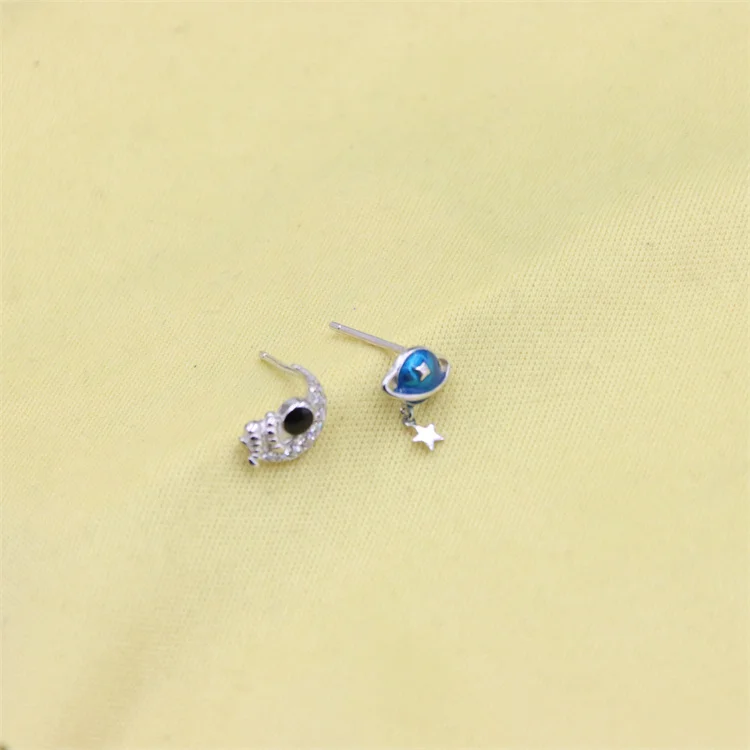 ZFSILVER  Fashion100% Sterling s925 Silver Blue Black Moon Dangle Star Earrings For Women Charm Accessories Wedding Jewelry Gift