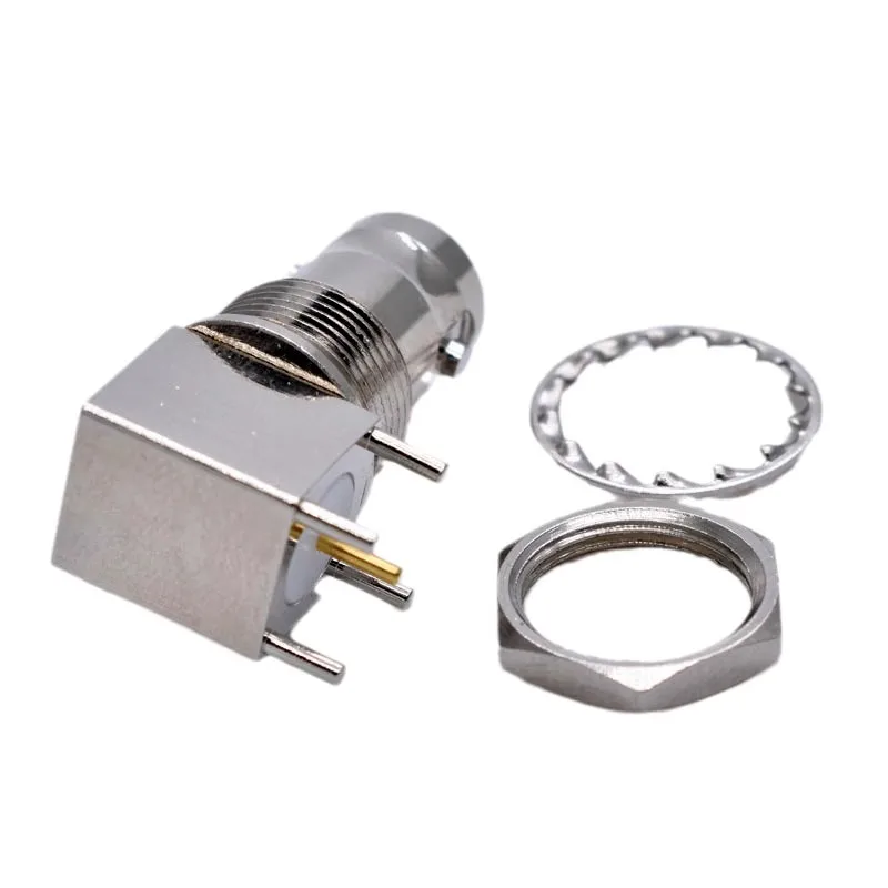 50pcs Copper BNC Female Jack Socket Right Angle 4 Pin PCB Panel Mount  Connector Center Solder Chassis Adapter BNC-KWE