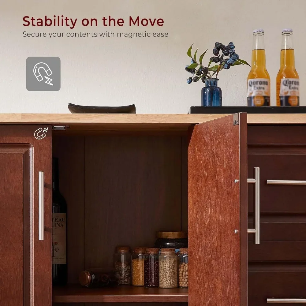 54" Rolling Kitchen Island Cart with Storage, Large Kitchen Cart ,with 3 Drawers and Spice Rack & Towel Rack, Rustic Brown