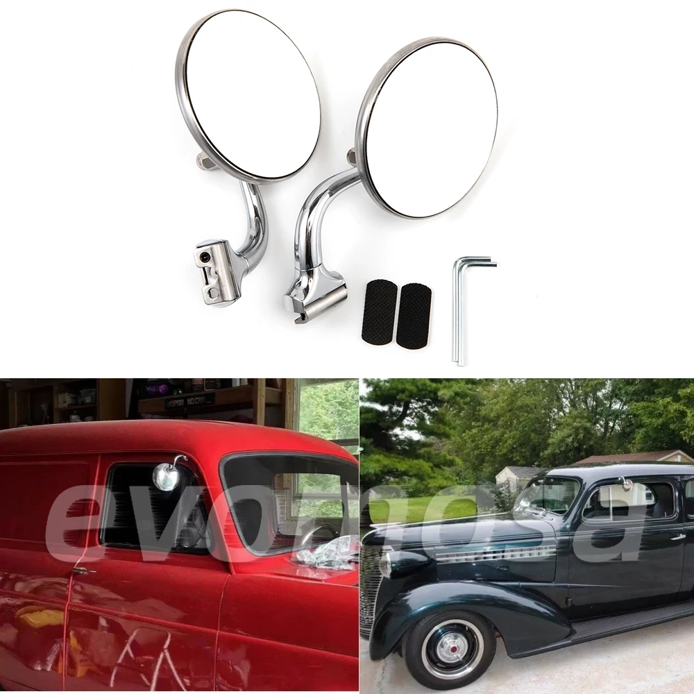 2Pcs Vintage Classic Car Silver Round Side Mirror Kit Retro Front And Rear View Reflective Mirror Vintage Car Stainless Steel