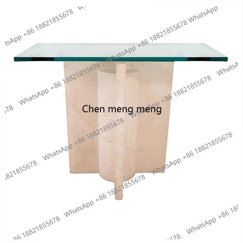 

Natural travertine entrance table foyer wall long table art creative glass entrance table