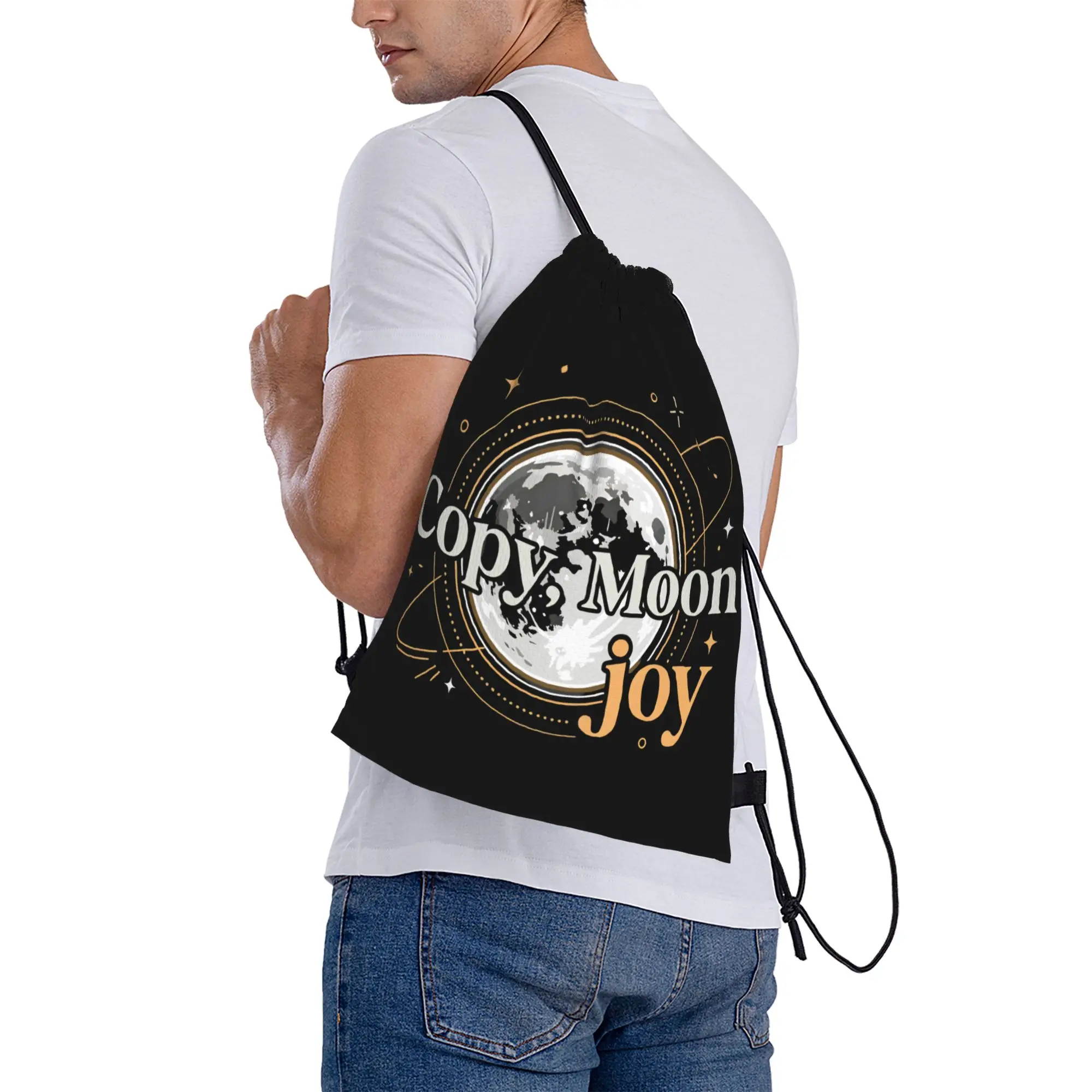 Copy Moon Joy Drawstring Bag  Waterproof Casual Backpack Sports Travel Sackpack String Bags For Students