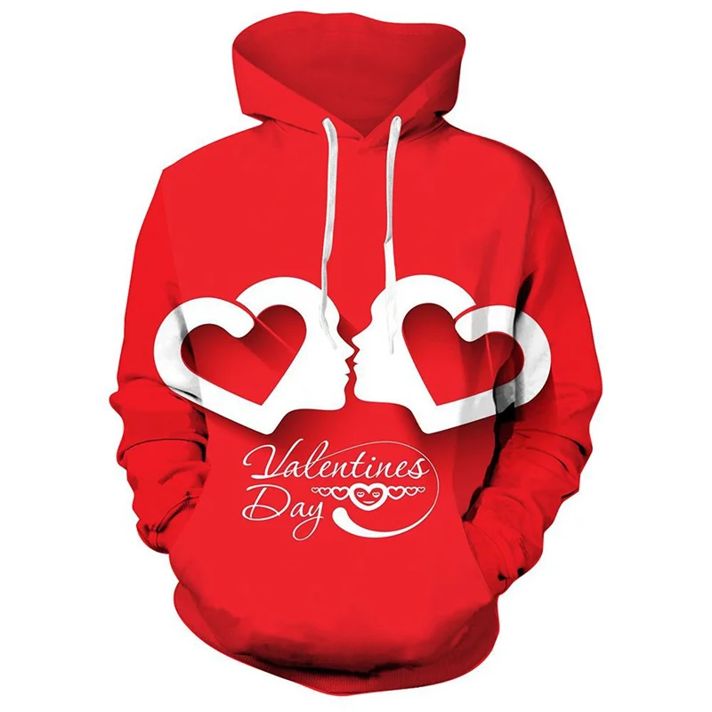 Sudaderas con capucha con patrón de amor para hombres y mujeres, sudadera con estampado 3D para el Día de San Valentín, ropa de calle de tendencia, jerséis de pareja de gran tamaño