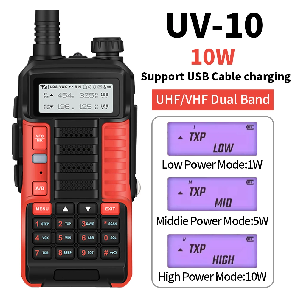 1PC Baofeng UV-10R デュアルバンド HFトランシーバー ハイパワー 10W プロ仕様 UV10R 無線機 長距離 双方向 アマチュア無線機