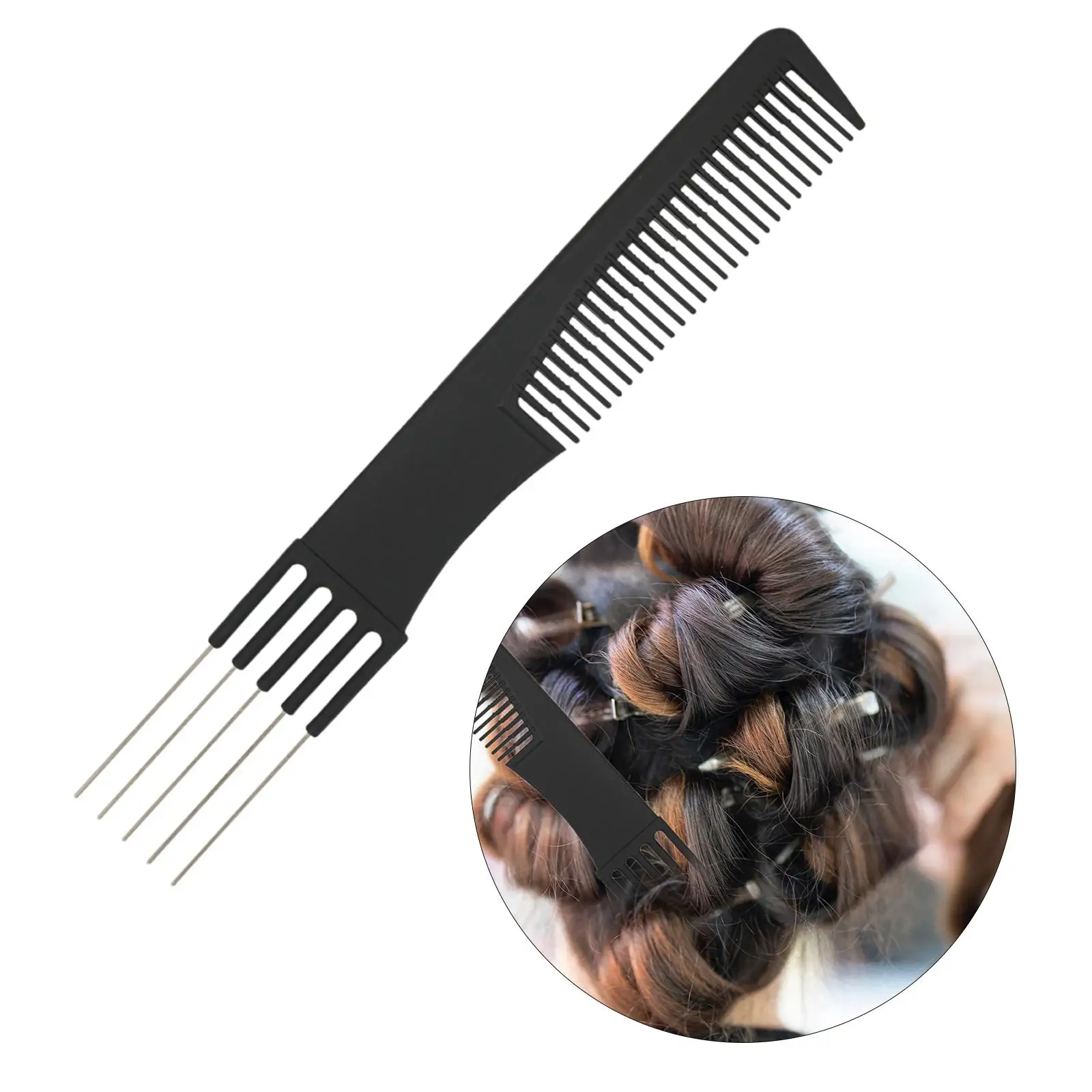 Lift Teasing Comb with 5 Steel Pins Heat Resistant Hair Pick for Home Barber