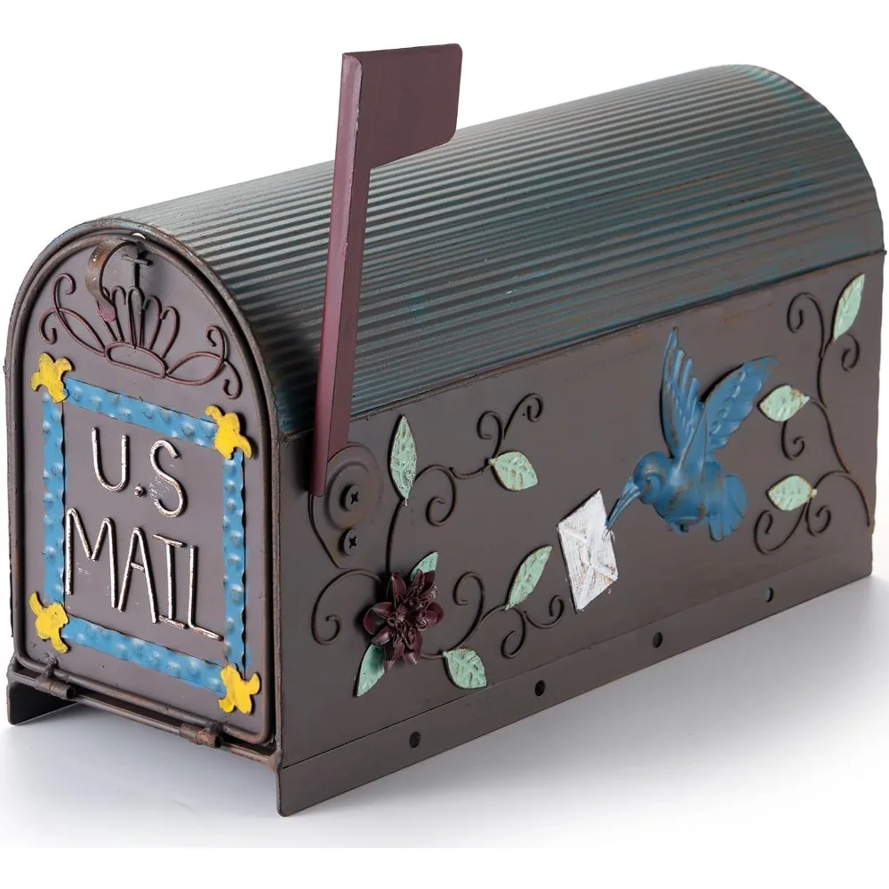 

Heavy Duty Mailboxes for Outside, Post Mount Mailbox,Decorative Mailboxes Outside Courtyard Garden (Rusty-Bird)