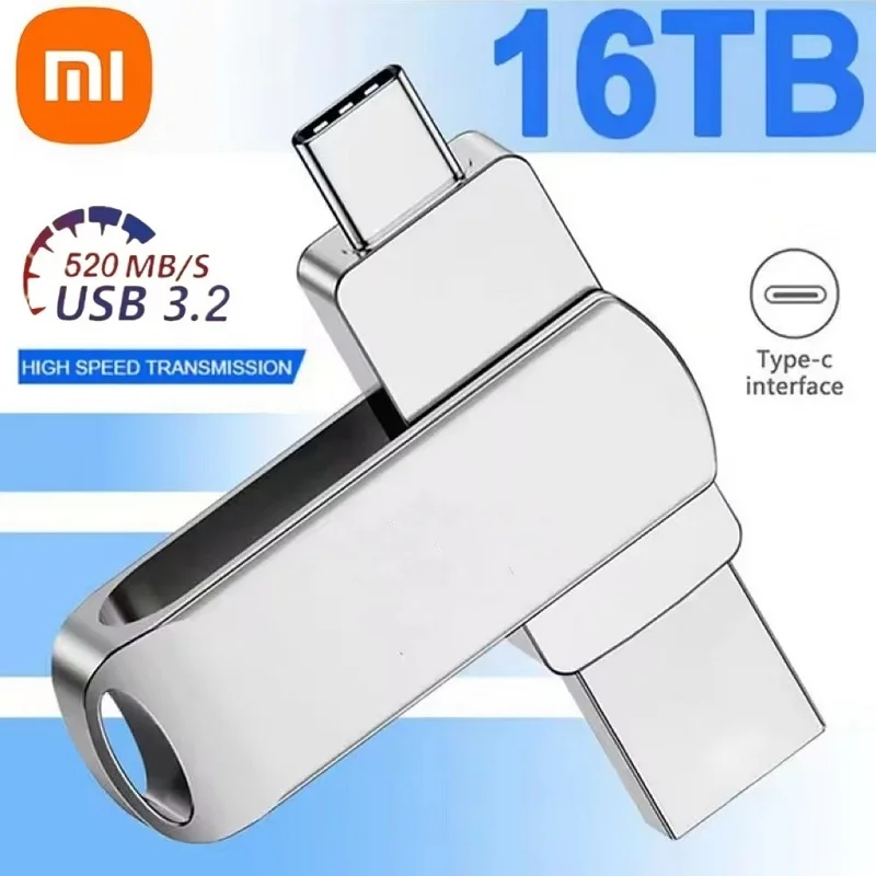 Xiaomi 16TB USB Flash Drive Waterproof High Speed Transfer Type-c 2-In-1 Interface Universal for Mobile Phone Computer New