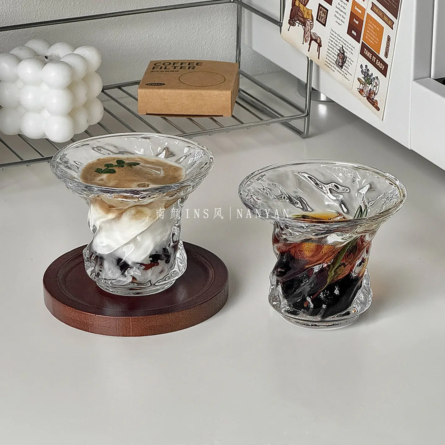 2pc American coffee cup transparent glass rotating whiskey cup specially mixed juice cocktail drink slightly tipsy friend party