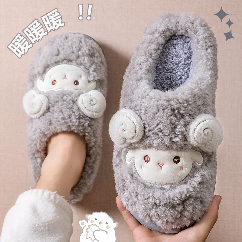 2026 new cotton slippers for men and women in autumn and winter, indoor home cartoon warm and plush thick cotton slippers