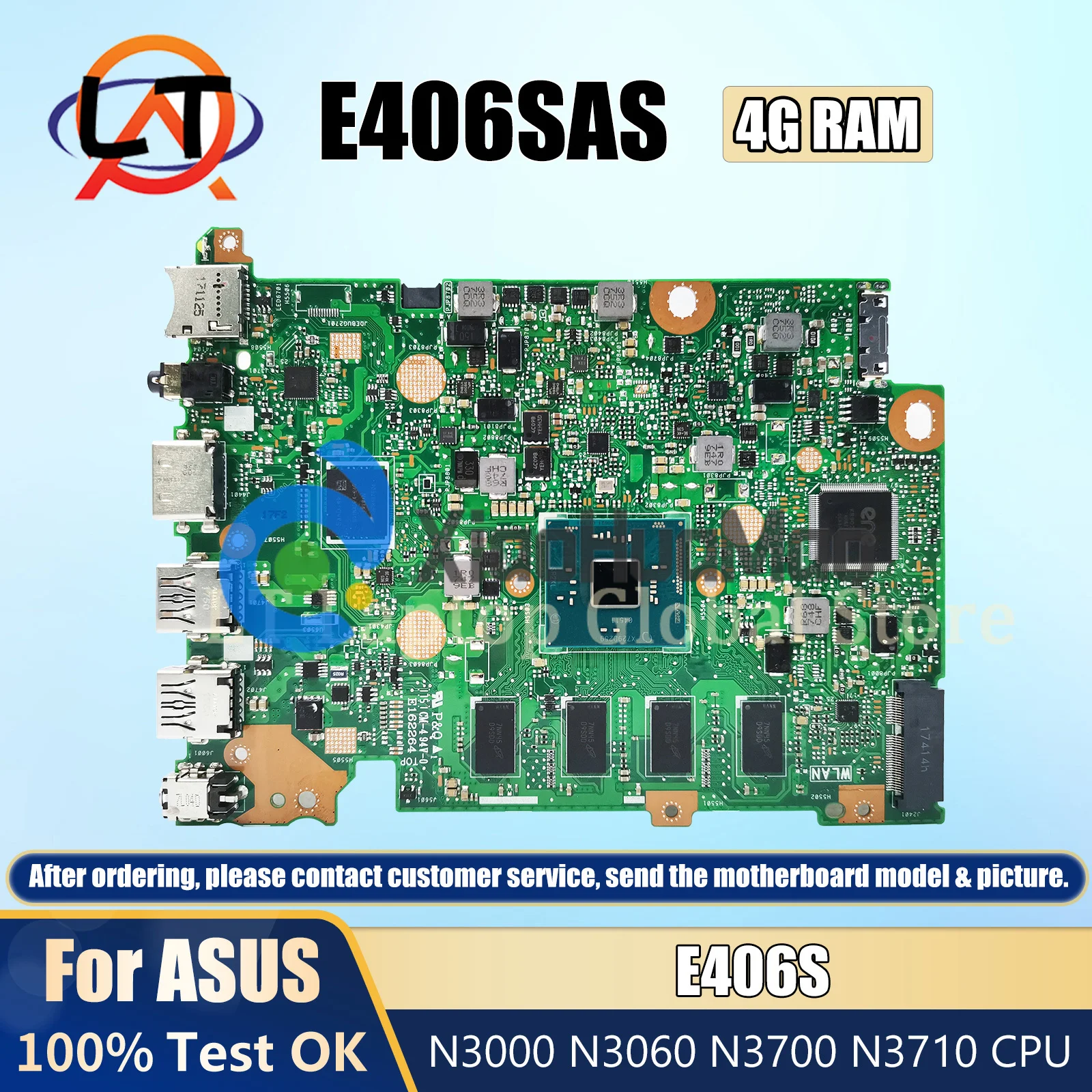 

E406SAS Mainboard For ASUS VivoBook E406S E406SA Laptop Motherboard with N3000 N3060 N3700 N3710 CPU 4G RAM 32G/64G/128G SSD