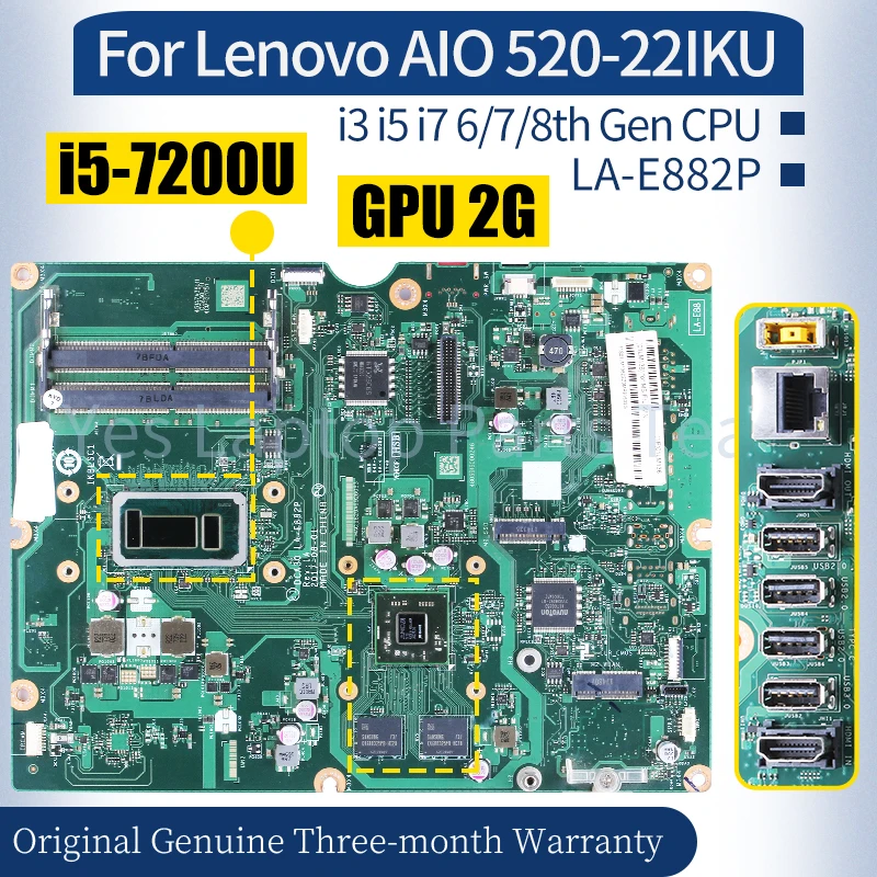 

LA-E882P For Lenovo AIO 520-22IKU Mainboard 11S01LM135ZZZ 01LM106 i3 i5 i7 6/7/8th Gen GPU 2G All-in-one Laptop Motherboard