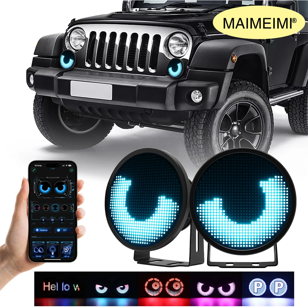 

2 линзы Devil's Eyes Автомобильные фары Управление через приложение Светодиодный экран DIY Динамические глаза Противотуманные фары Комплекты модернизированных ламп DRL 12 В-24 В