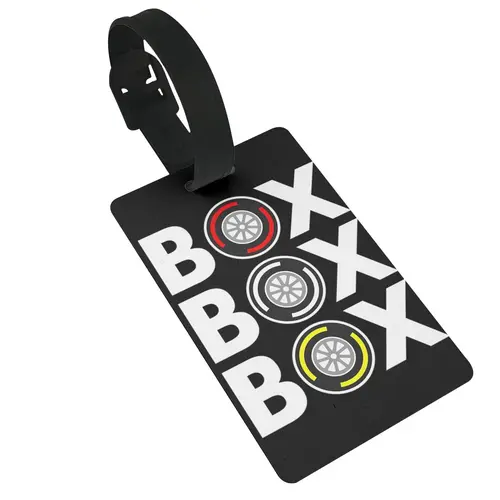 Caja F1 con diseño de texto blanco para equipaje, etiqueta portátil con diseño de neumático, accesorios para maleta, equipaje de viaje