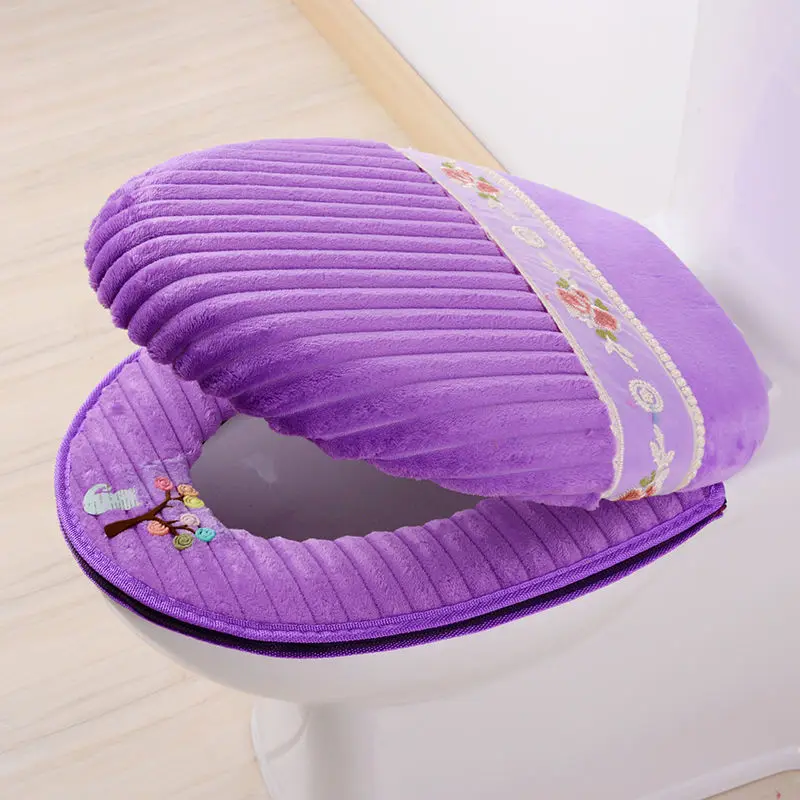 New Two Pieces Toilet Seat Cover Warm Soft Skin-friendly Cartoon  Cushion Reusable Zipper O-shape Closestool Mats Bathroom