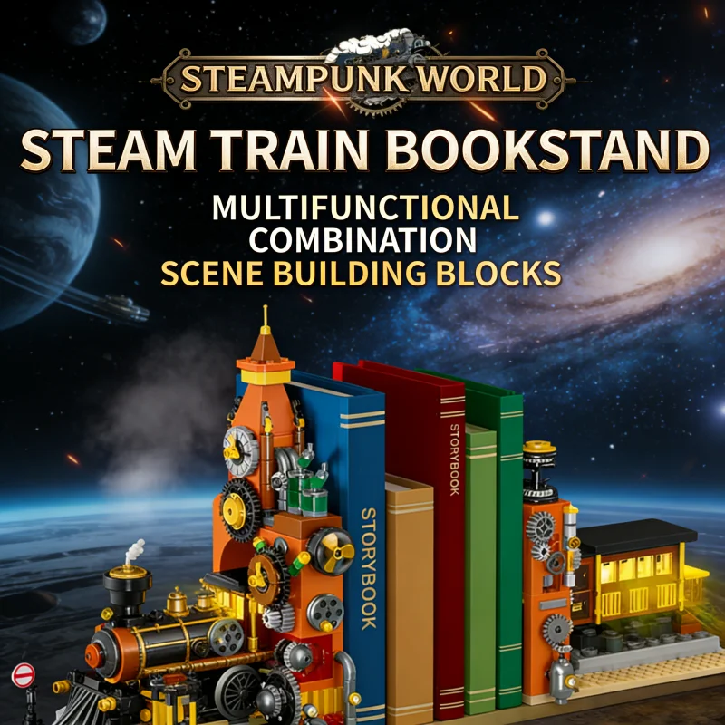 

Книжный уголок в стиле стимпанк: декоративная игрушка-конструктор из мелких деталей в виде железнодорожной платформы