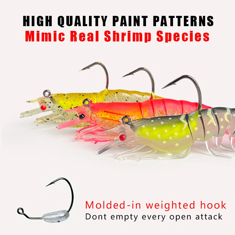 2Pcs Artificial Shrimp Lead-Wrapped Soft Bait Lure for Long-Distance Casting, Suitable for Freshwater and Saltwater, Soft Worm Fishing Lure, Sinking 12g, for Predatory Fish Like Topmouth