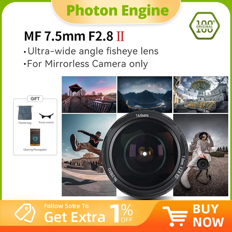 Objectif manuel Fisheye Ultra grand Angle 7artisans 7.5mm F2.8 Mark II pour Sony E Fuji XF Nikon Z Micro M4/3 Canon EOS-M M50 Canon RF