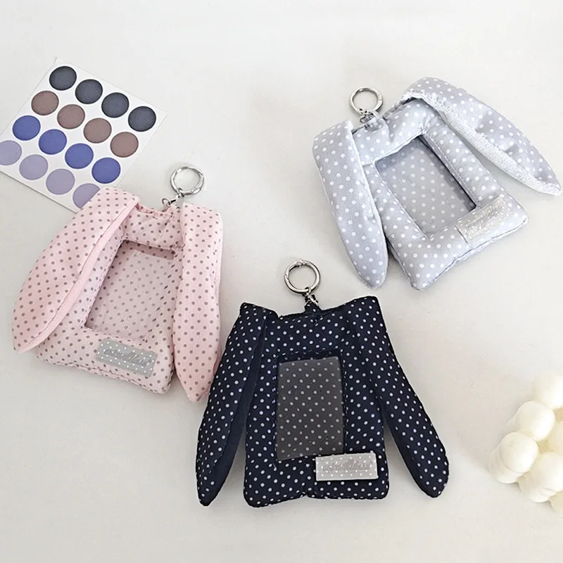 Polka Dot Bunny Ear Card Holder Cute Ins Style Kpop Photocard Sleeves 3 Inch Small Photo Protective Cover for Idols Collectible