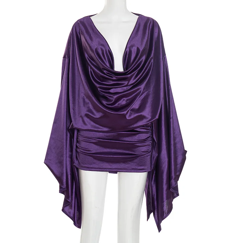 Robe en Satin à col pivotant, Mini robe de soirée, vêtements d'automne pour femmes, tenues de luxe, Sexy, moulante, plissée, 2025