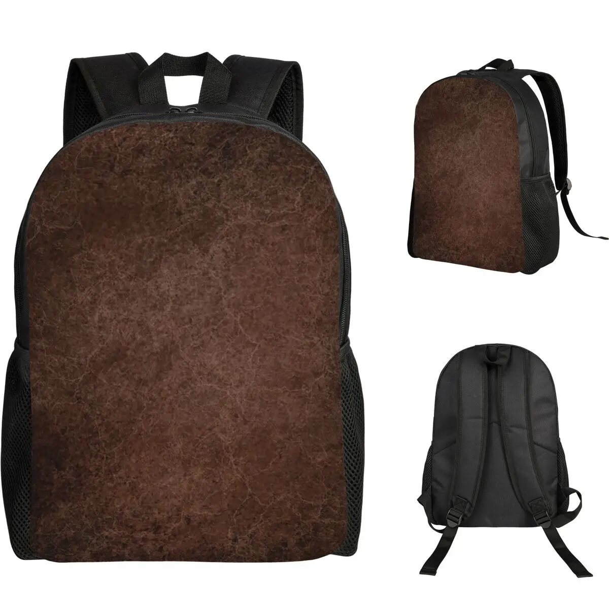 Brown Leather Vintage Textures Pattern Backpack Student Boys Girls BookBag School Bag Computer Shoulder Bags