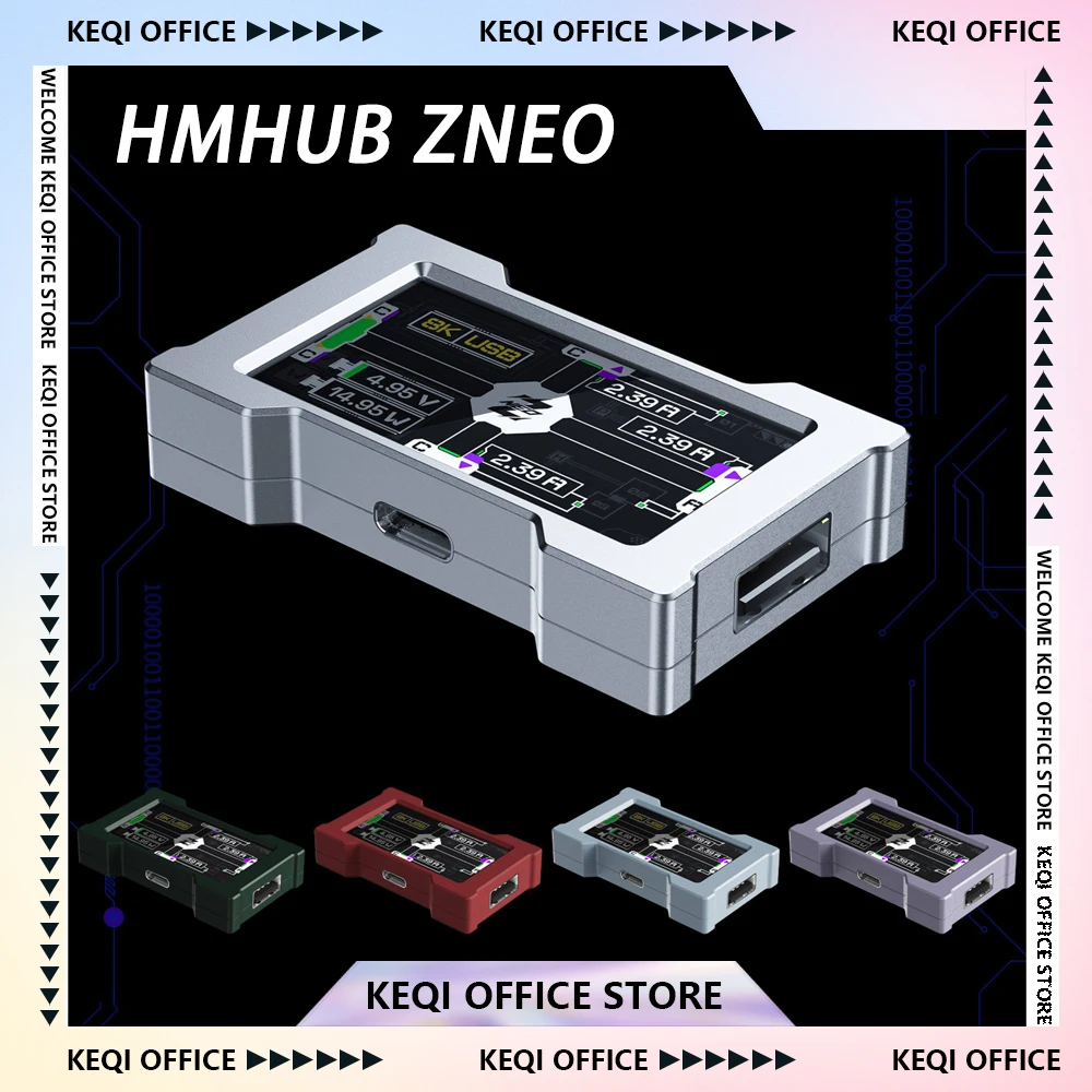 HMLAB ZNEO ゲーミングUSBハブ - 2-3ポート、独立電源、8K Hz、スクリーン付き、ゲーミング環境のデスクセットアップに最適なギフト
