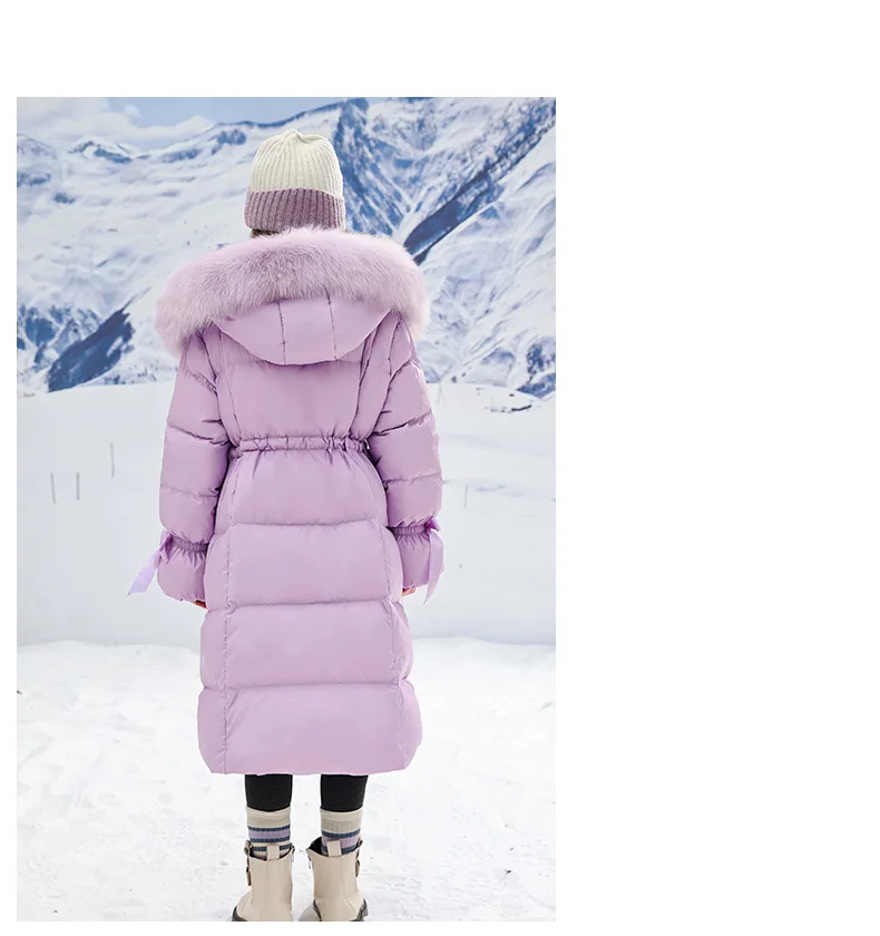 Winter Down Jacket For Girls Windproof Thick Warm Cotton Clothes Lengthen Fashion Hooded Padded Coat For Teenager Girls