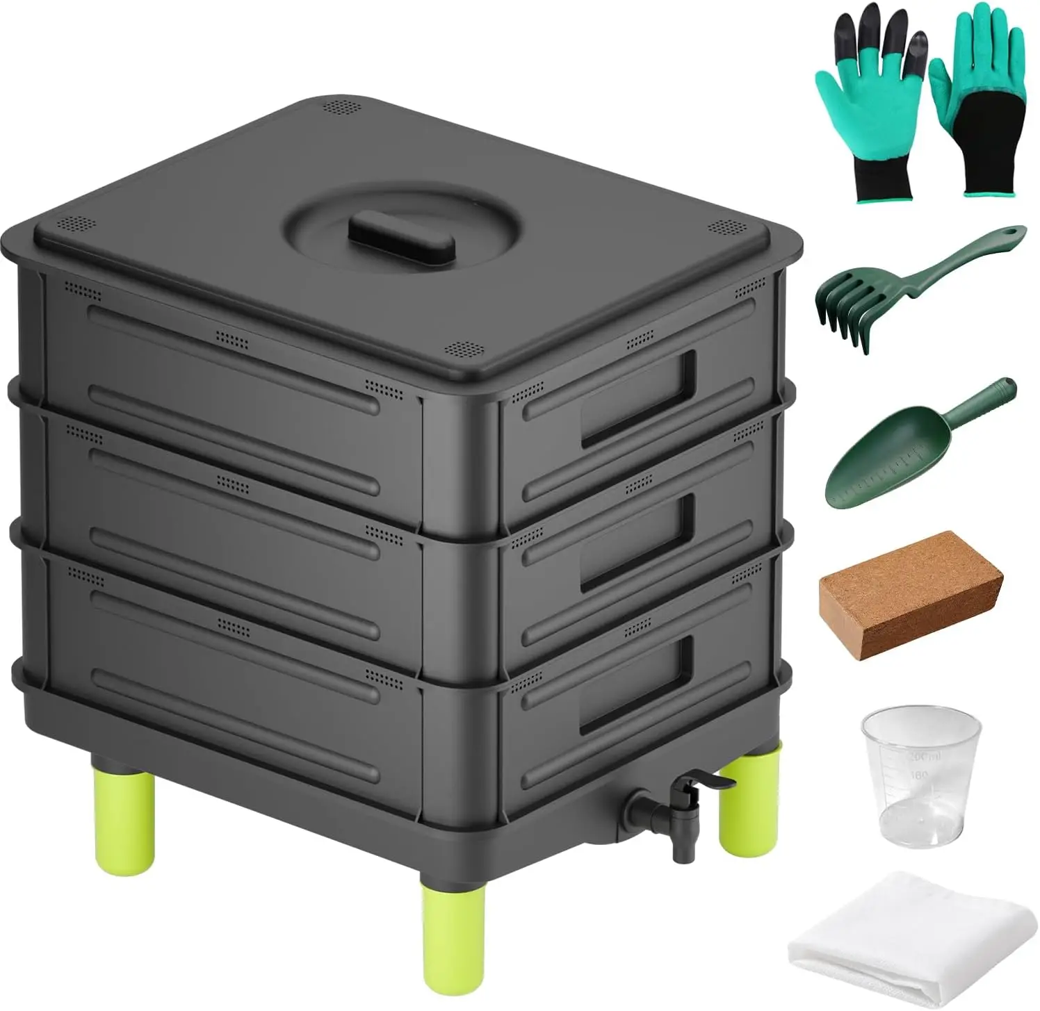 Indoor Outdoor 3-Layer Black Plastic Worm Composter for Efficient Vermicomposting and Food Waste Recycling