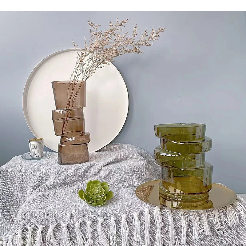 Green Cascade Glass Vase Desk Decoration Transparent Hydroponics Flowers Pots Flower Arrangement Modern Home Decor Floral Vases