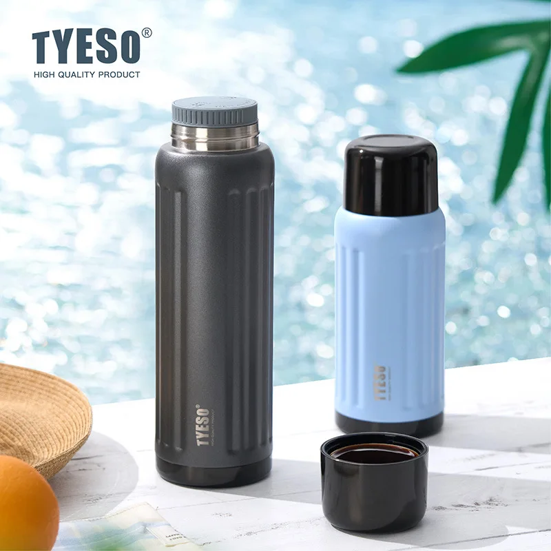 TYESO Striped Vacuum Flasks 500/750ML Stainless Steel Insulated Bottle Keep Hot/Cold Water Cup Outdoor Sports/Travel Drinkware
