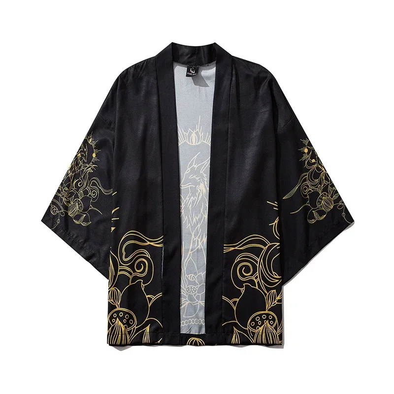 Men Polyester Kimono Cardigan Japanese Oriental Traditional Loose Print Casual Streetwear Summer Novelty New Trendy Cool Wear