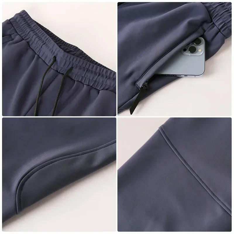 Men's Outdoor Running Casual Sweatpants Gym Workout Breathable Pants Drawstring Zip Pocket Straight Leg Trousers Climbing