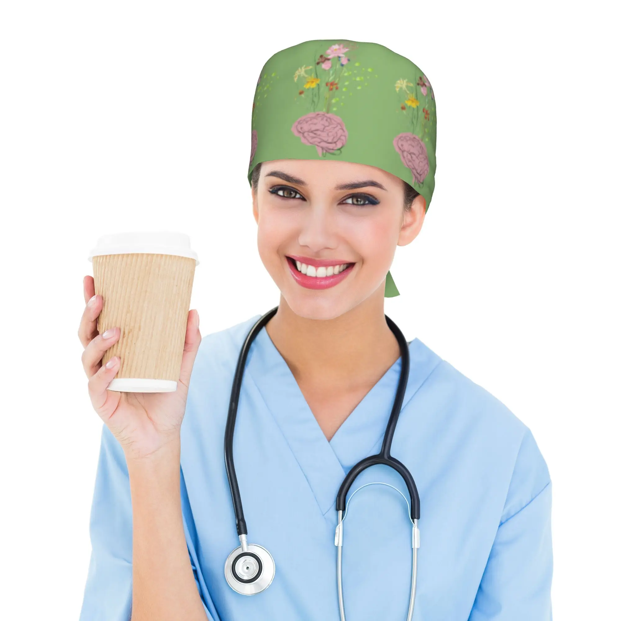 Custom New Brain Breathable Nursing Work Cap Surgical Scrub Caps Unisex Nursing Hair Hats  Work Scrubs Hat for Medical Surgical