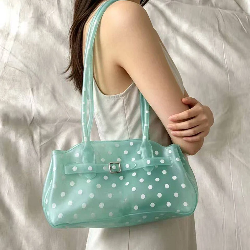 Trendy Elegant Polka Dot Jelly Shoulder Bag Summer PVC Waterproof Transparent Handbag Women High-end Commuter Underarm Bags