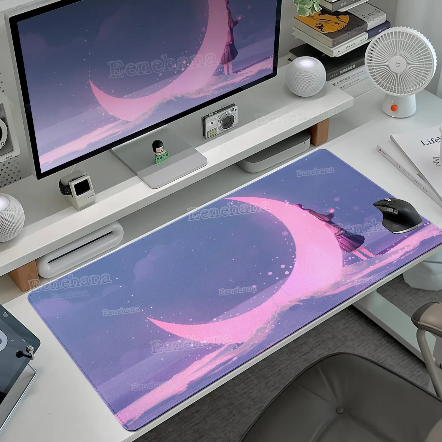 

Pink Cute Moon Mouse Pad Large PC Gamer Desk Mat XXL Kawaii Anime Gaming Accessories Big Non-slip Carpet Home Office Setup Mats