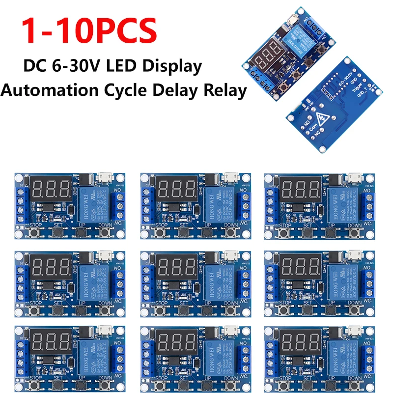1-10PCS DC 6-30V Support Micro USB 5V LED Display Automation Cycle Delay Timer Switch Off Delay Time Relay 6V 9V 12V 24V XZG