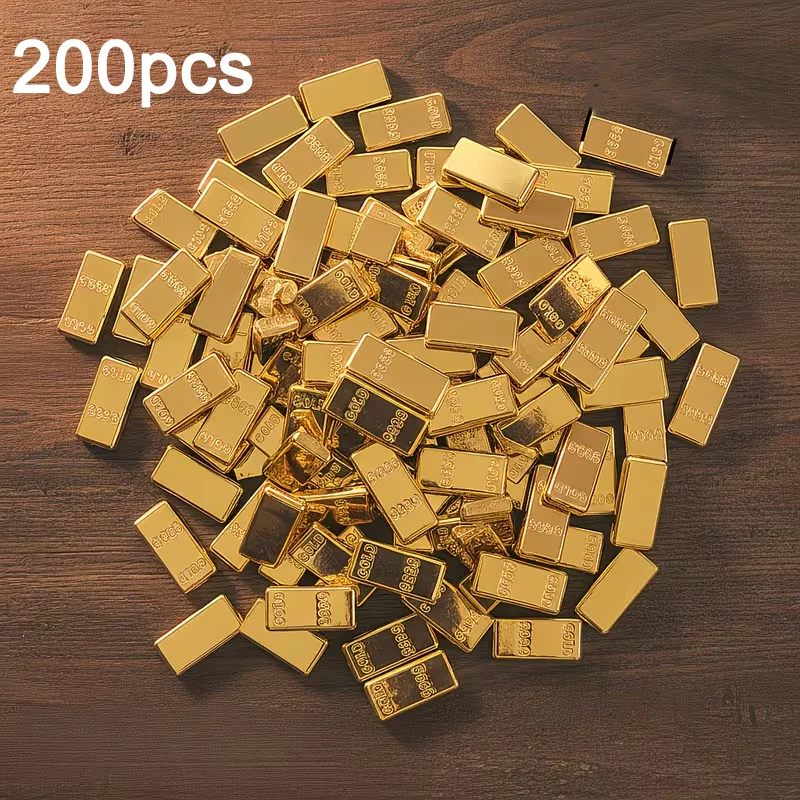200pcs Premium Realistic Golden Brick Bar, Housewarming Gift with Eight Blessings for Wealth and Prosperity, Office Home Decor