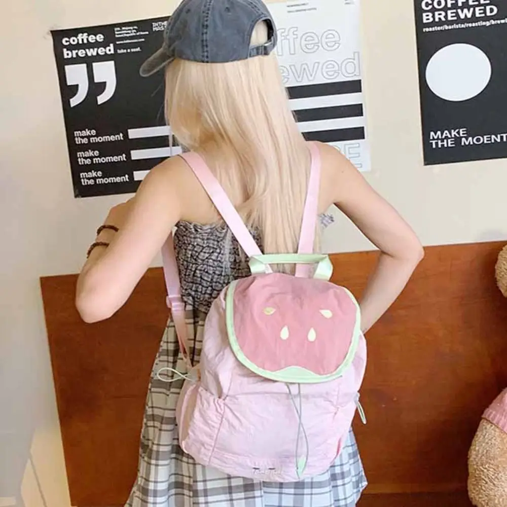 

Рюкзак на шнурке цвета допамина и клубники, дорожный водонепроницаемый нейлоновый рюкзак с фруктами, сумка для книг, большая вместительная походная сумка на плечо