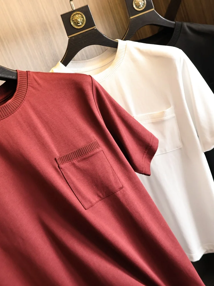 High-Thread Count Cool Feeling Fabric Ice Skin Summer Men's Loose Fit round Neck Short Sleeve T-Shirt Fashionable Casual Style