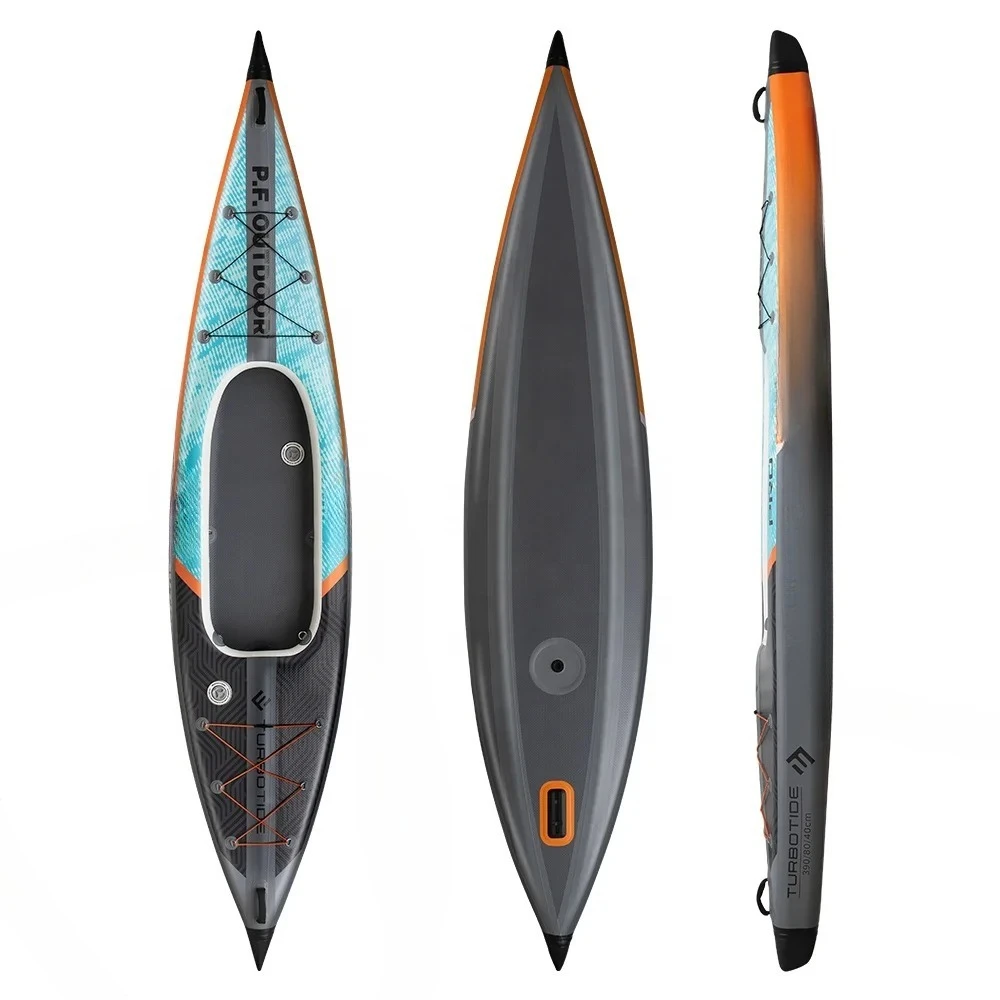 

Inflatable Kayak Factory Custom Fishing Canoe Drop Stitch Rowing Solo UV Inflatable Kayak Boats with Detachable Fin