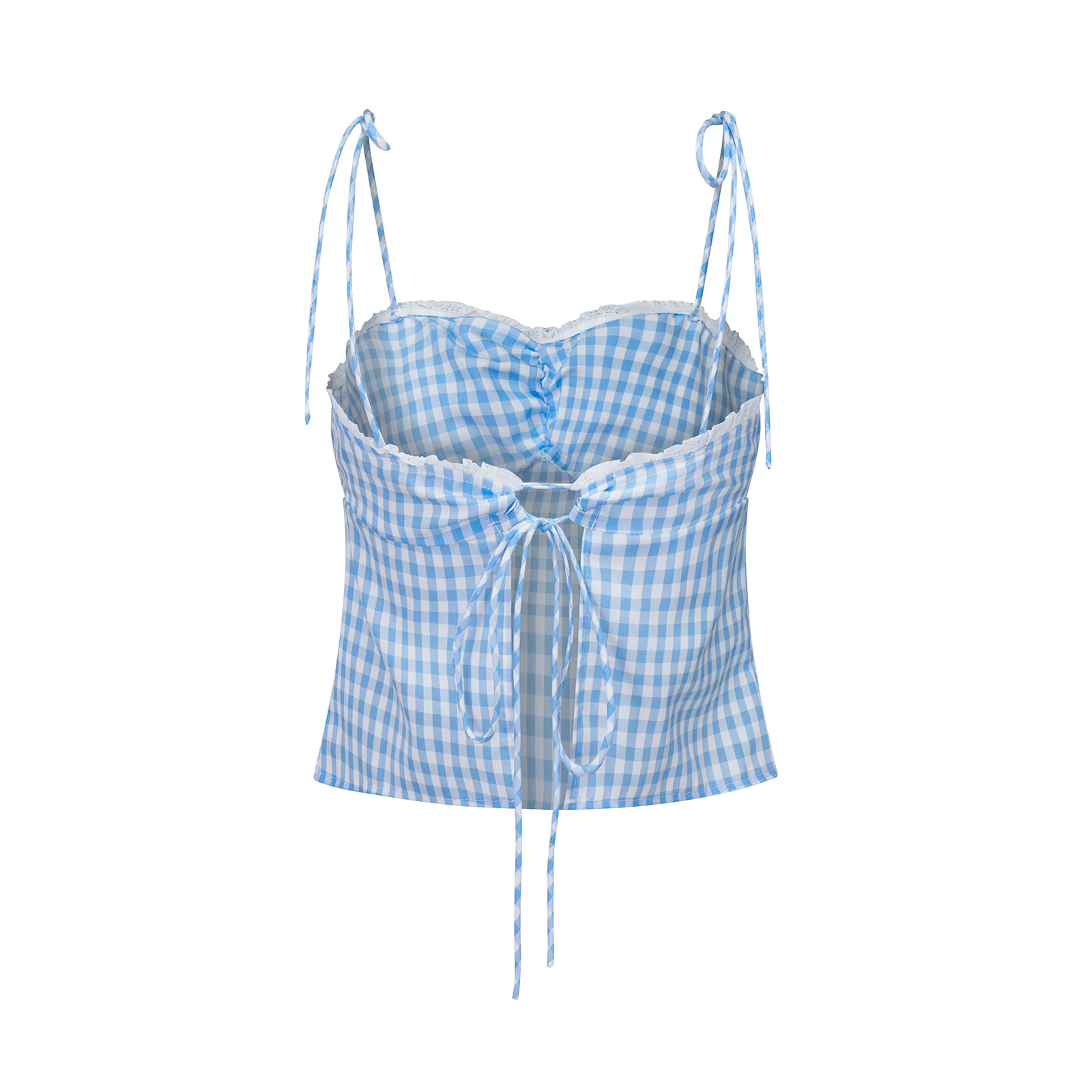 Women Camisole Sleeveless Tie-up Backless Plaid Top  Fit Summer Vest for Party Club
