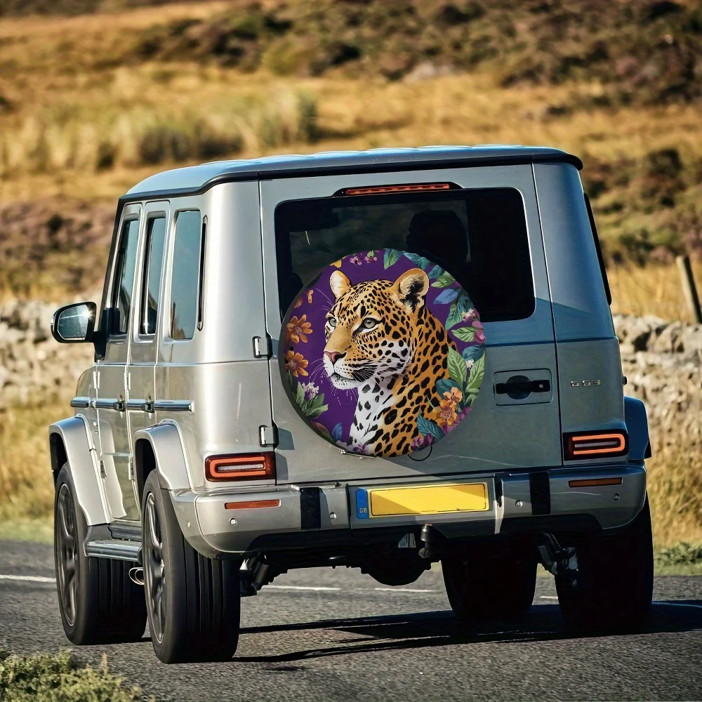 1pc Leopard Print Tire Cover - High-Quality 100% Polyester, Durable & Stylish Design For SUVs, Trucks, Cars - Halloween Gift & E
